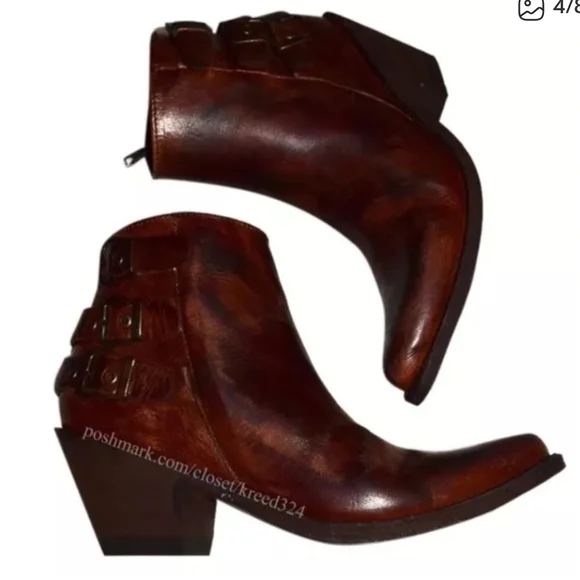 Old Gringo Distressed Brown Ankle Boots with Buckle Detail - Picture 4 of 8